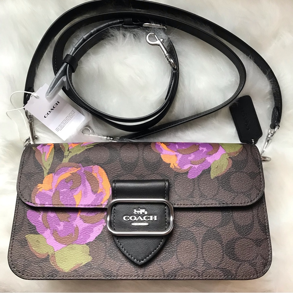 🌹Coach Morgan Shoulder Bag In Signature Canvas With Rose Print